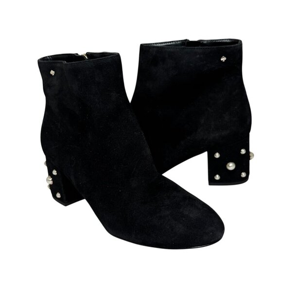 Kate Spade Womens Black Suede Taraji Faux Pearl Block Heel Bootie size 6  NEW - Picture 2 of 5